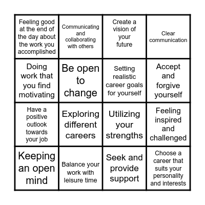 Occupational Wellness Bingo Card