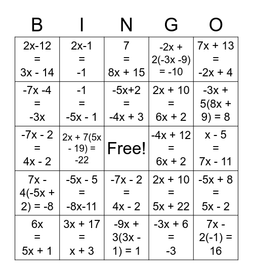 Substitution 1st step Bingo Card