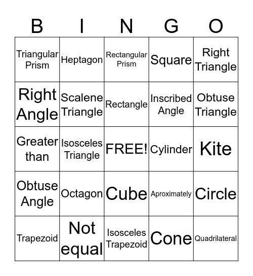 Geometry Bingo Card