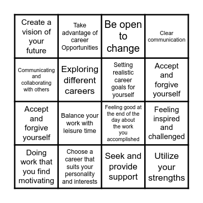 Occupational Wellness Bingo Card