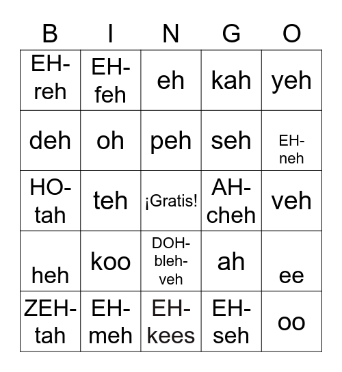 El alfabeto español Bingo Card
