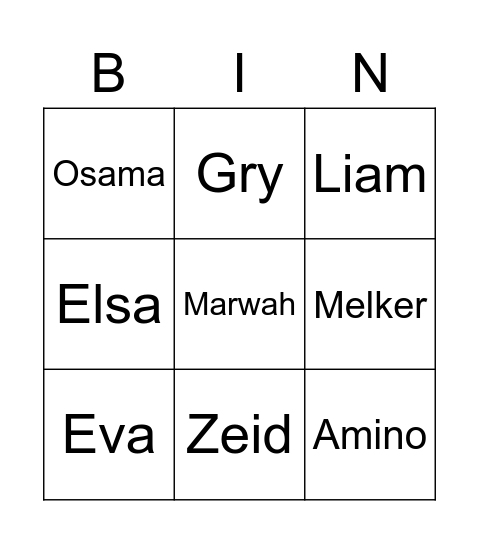 Namnbingo 4B Bingo Card