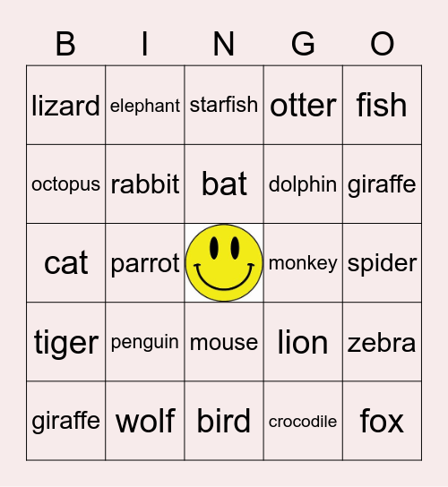 ANIMAL BINGO Card