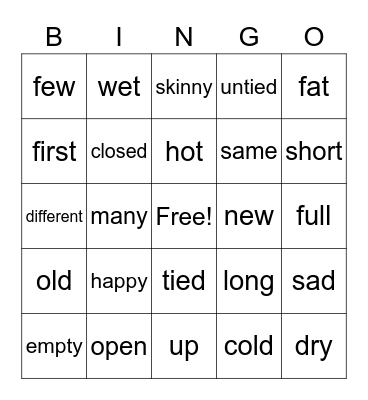 Oppositesu Bingo Card