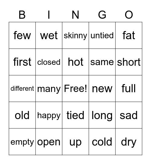 Oppositesu Bingo Card