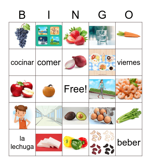 Los alimentos y las comidas y otras cositas Bingo Card