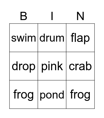 4 Letters Bingo Card