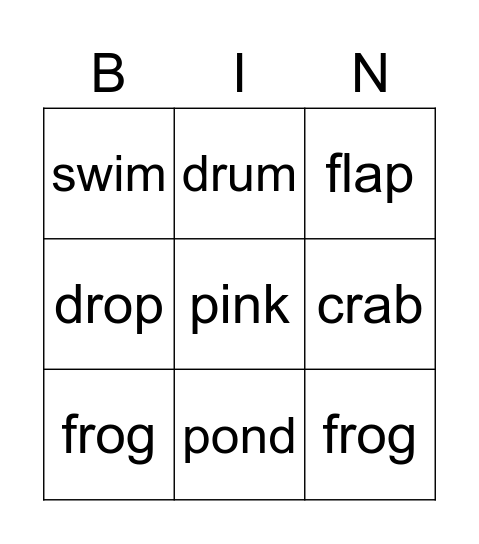 4 Letters Bingo Card