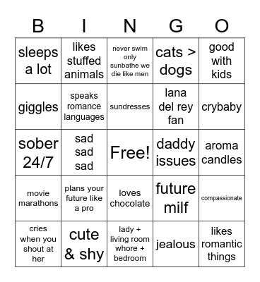 Gf Bingo Card