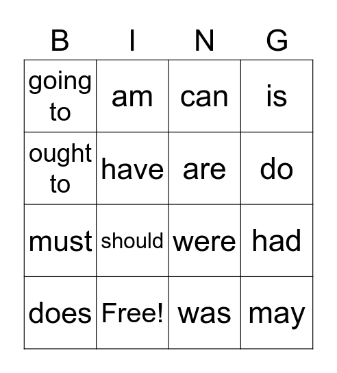 Helping Verb Bingo Card