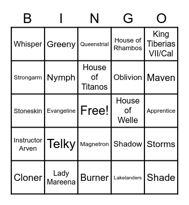 Red Queen Bingo Card