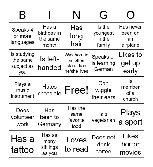 Find a person who Bingo Card