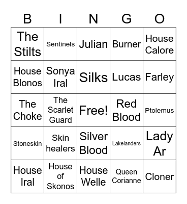 Red Queen Bingo Card