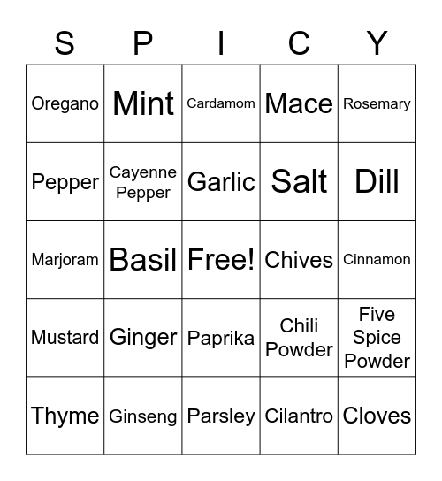 Spices Bingo Card