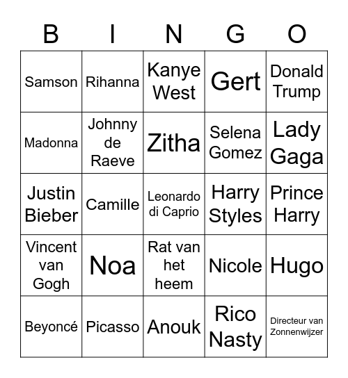 Bekende mensen Bingo Card
