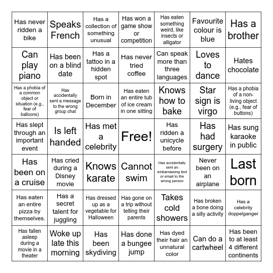 Friday Night Vibes: Human Bingo Card