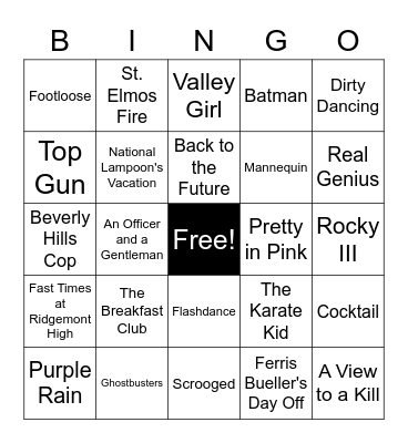 80s Movie Music Bingo Card