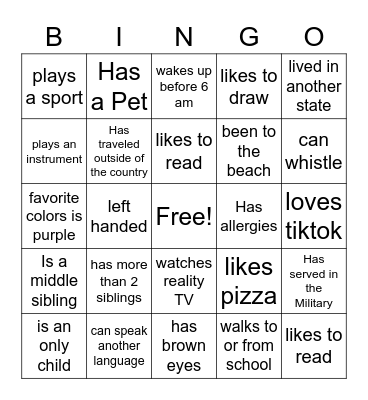 Human Bingo Card