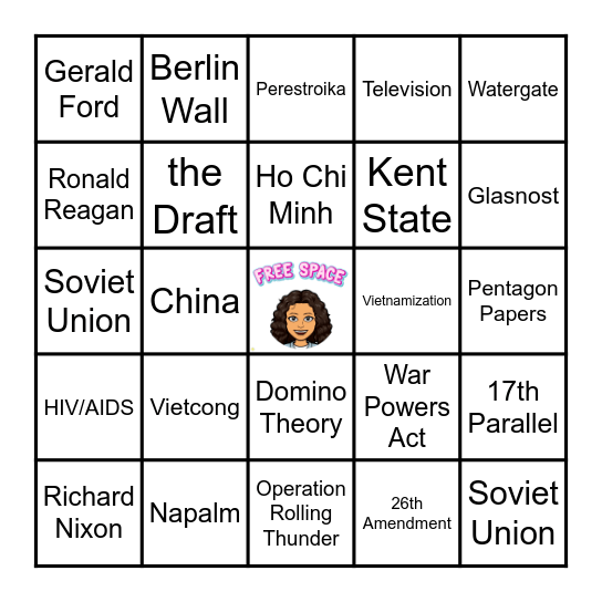 Vietnam to the 80s Review Bingo Card