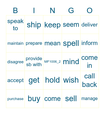 Verbs Bingo Card