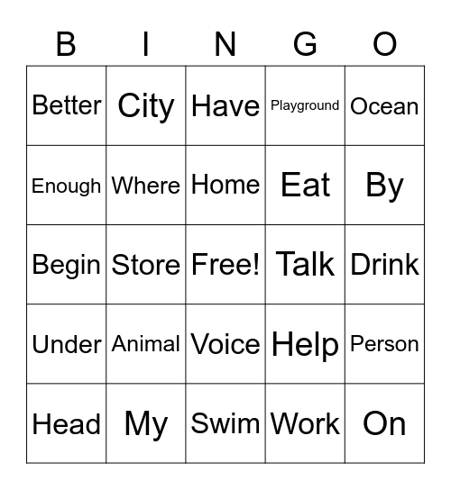 Sight Words Bingo Card