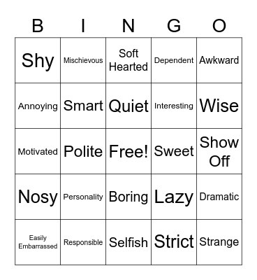 Personality Signs Bingo Card