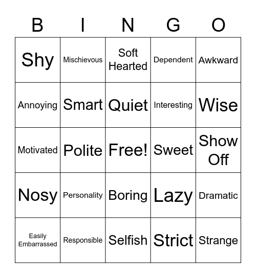 Personality Signs Bingo Card