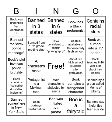 Banned Book Bingo Card