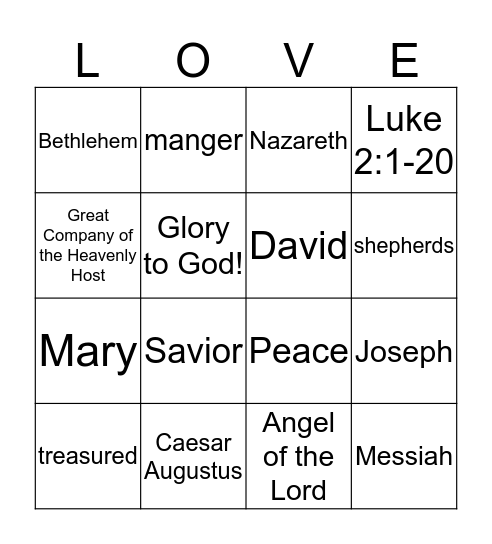 Luke 2:1-20 Bingo Card
