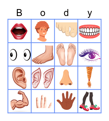 body parts Bingo Card