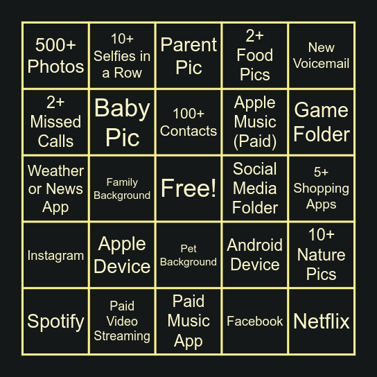 What's On Your Phone Bingo??? Bingo Card