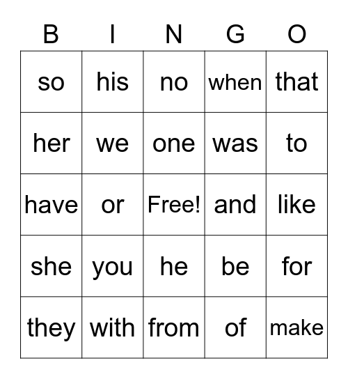 Kindergarten Bingo! Bingo Card