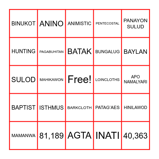 Ati and Tumandok Bingo Card