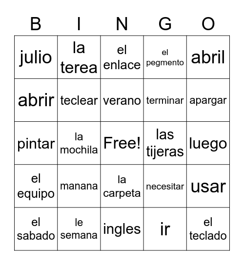 Unit 2 mi rutina diaria Bingo Card