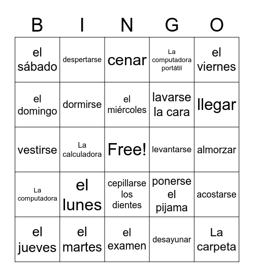 La Rutina Diaria Bingo Card