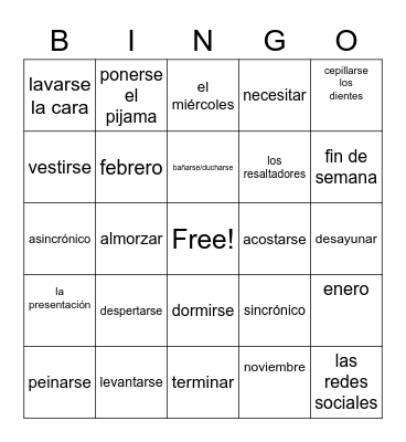 Mi Rutina Diaria Bingo Card