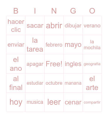 Unit 2 Vocabulary: Mi Rutina Diaria y La Escuela Bingo Card