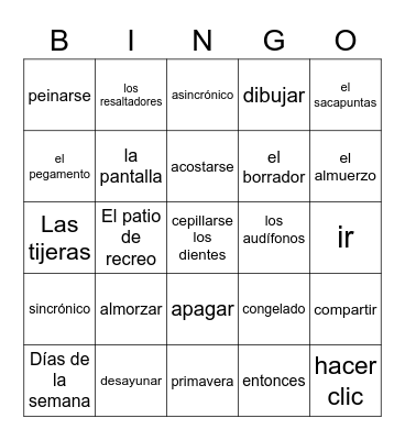 Unit 2 Mi Routina Daria y La Escuela Bingo Card