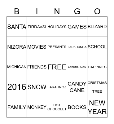 NEW YEAR! Bingo Card