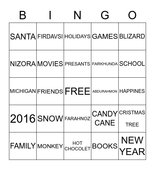NEW YEAR! Bingo Card