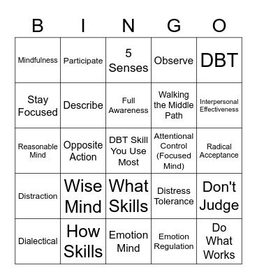 DBT Skills Bingo! Bingo Card