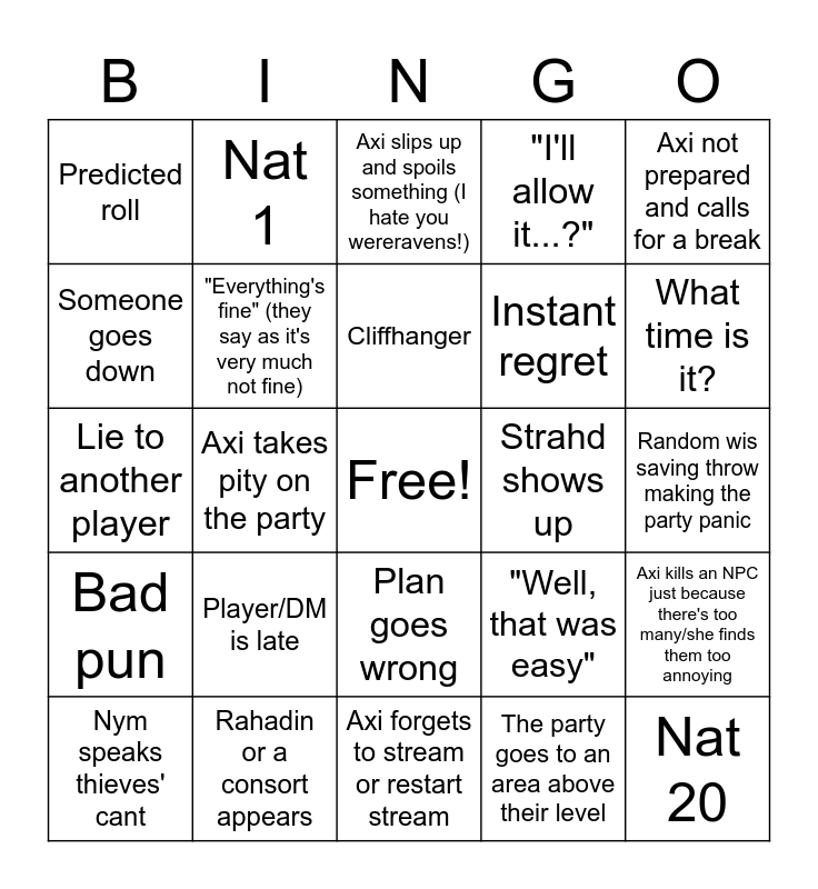 Untitled Bingo Card