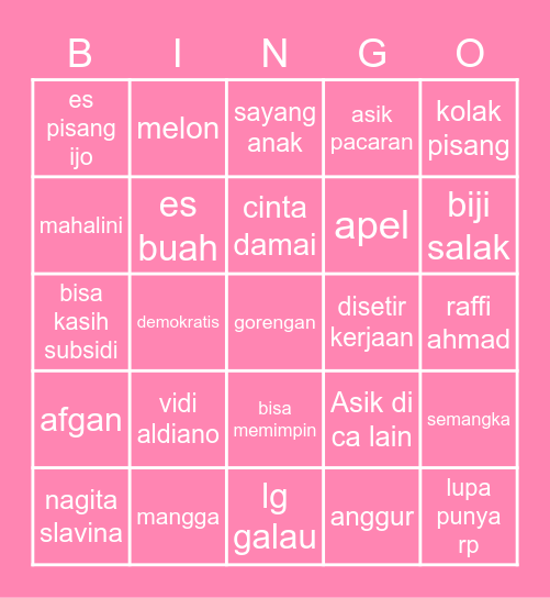 LALISA Bingo Card