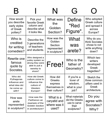 Achievements of Greece Bingo Card