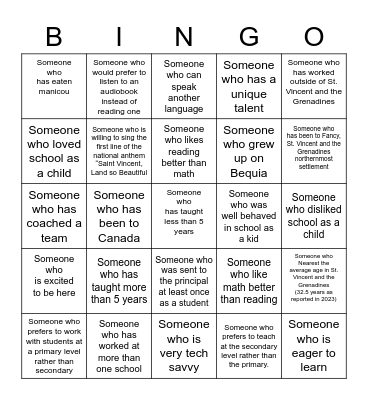 Getting to Know You BINGO Card