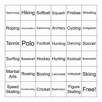 Sports Bingo Card