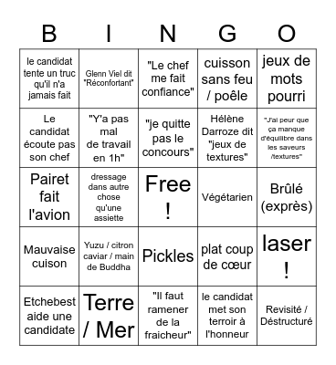 Top Chef 2023 Bingo Card