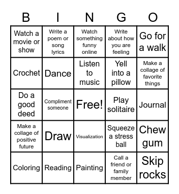 Coping Skills Bingo Card