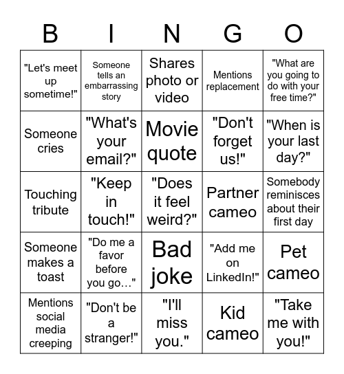 Lewis Farewell Bingo Card