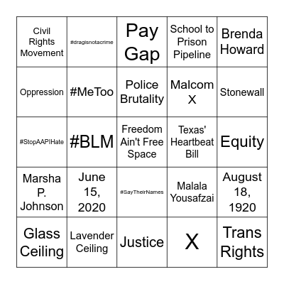 Social Justice Bingo Card